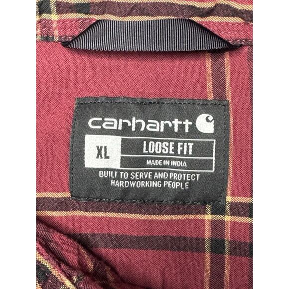 Carhartt Men's Long Sleeve Loose Fit Red Plaid Button Up Shirt - Size XL - Picture 4 of 5